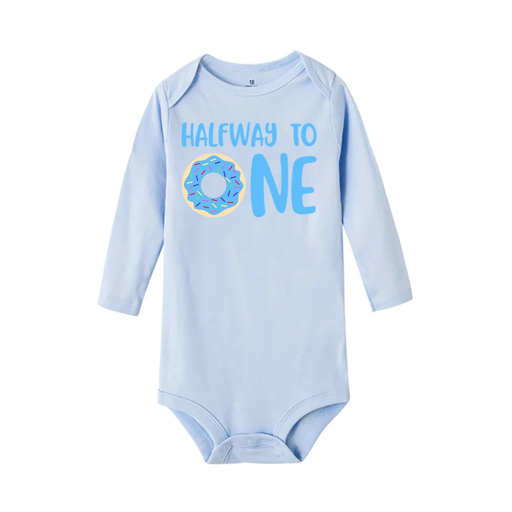Halber Weg zu einem Geburtstag Baby Bodysuit Langarm Mädchen und Jungen Stram pler Baby Party Overall Kleidung