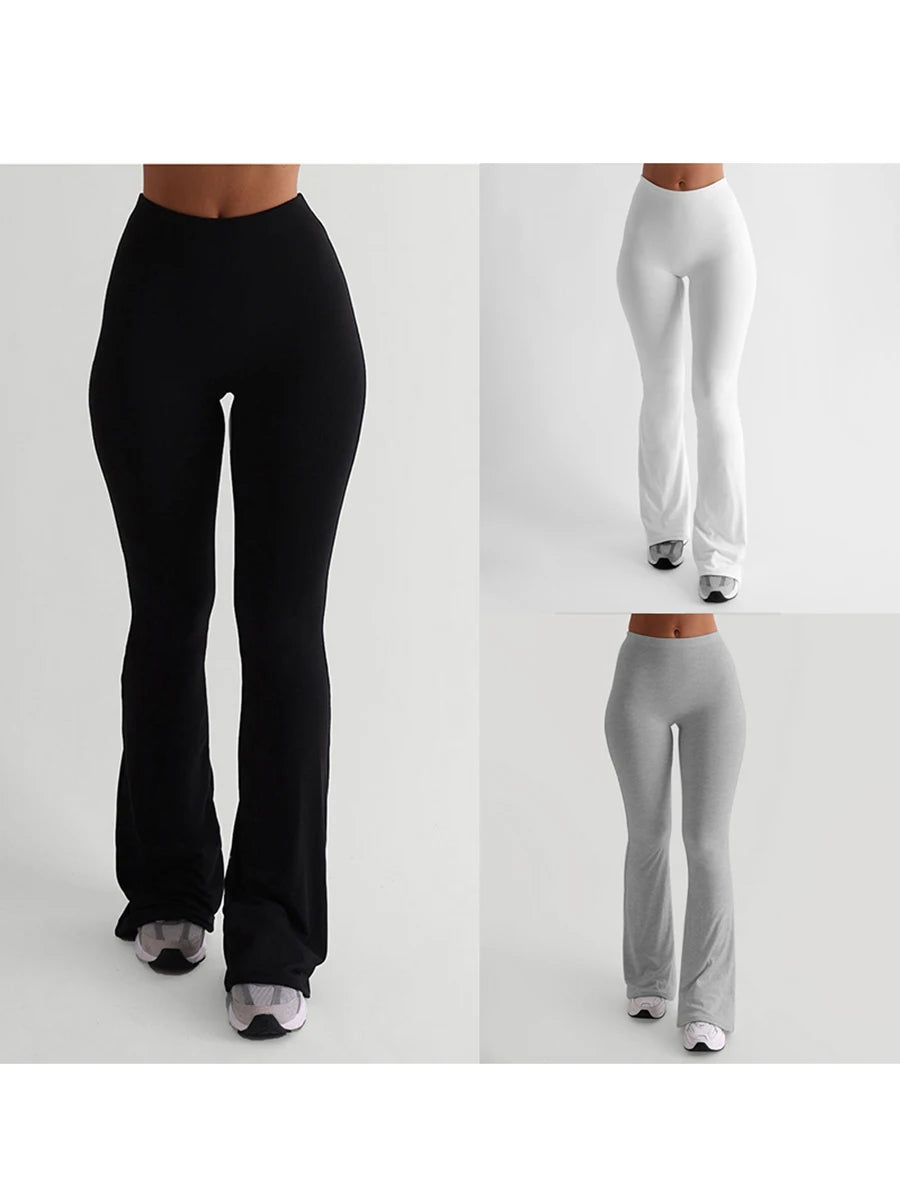 Frauen Casual Solide Farben Hohe Taille Schlaghosen Trendy Bootcut Hose Ausgestellte Leggings Hosen für Streetwear