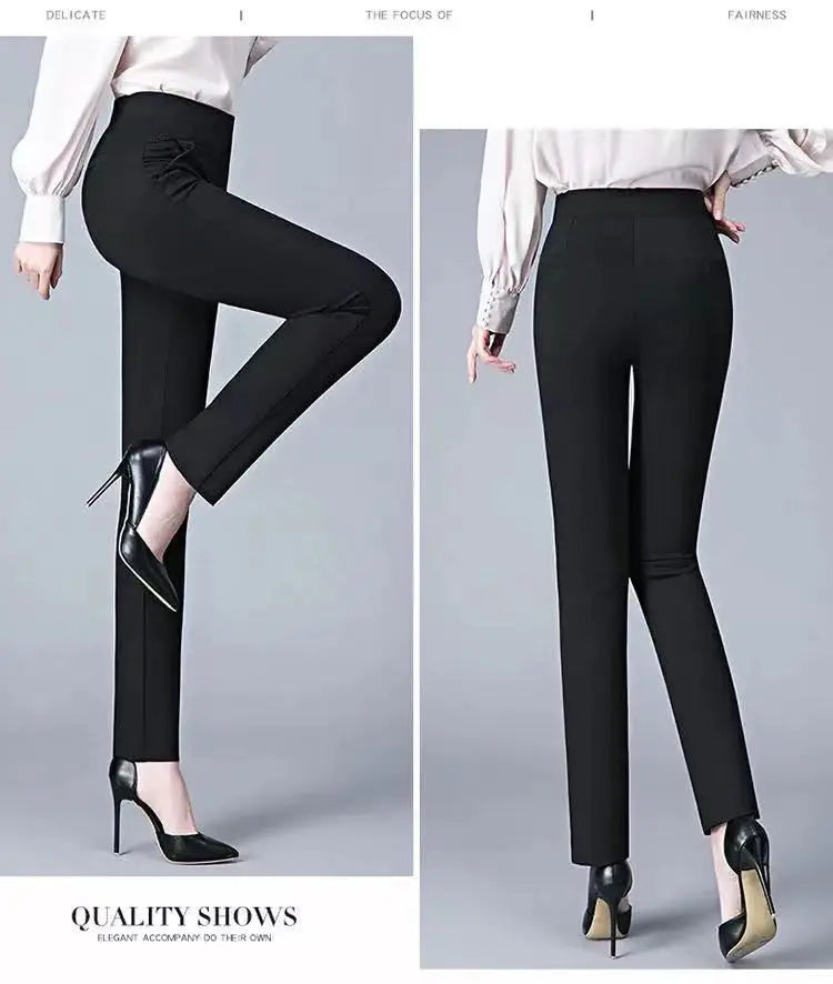Büro Dame Feste Big Size 6XL Alle-spiel Bleistift Hosen Frühling Herbst Mode Frauen Elastische Hohe Taille Taschen Gerade hosen