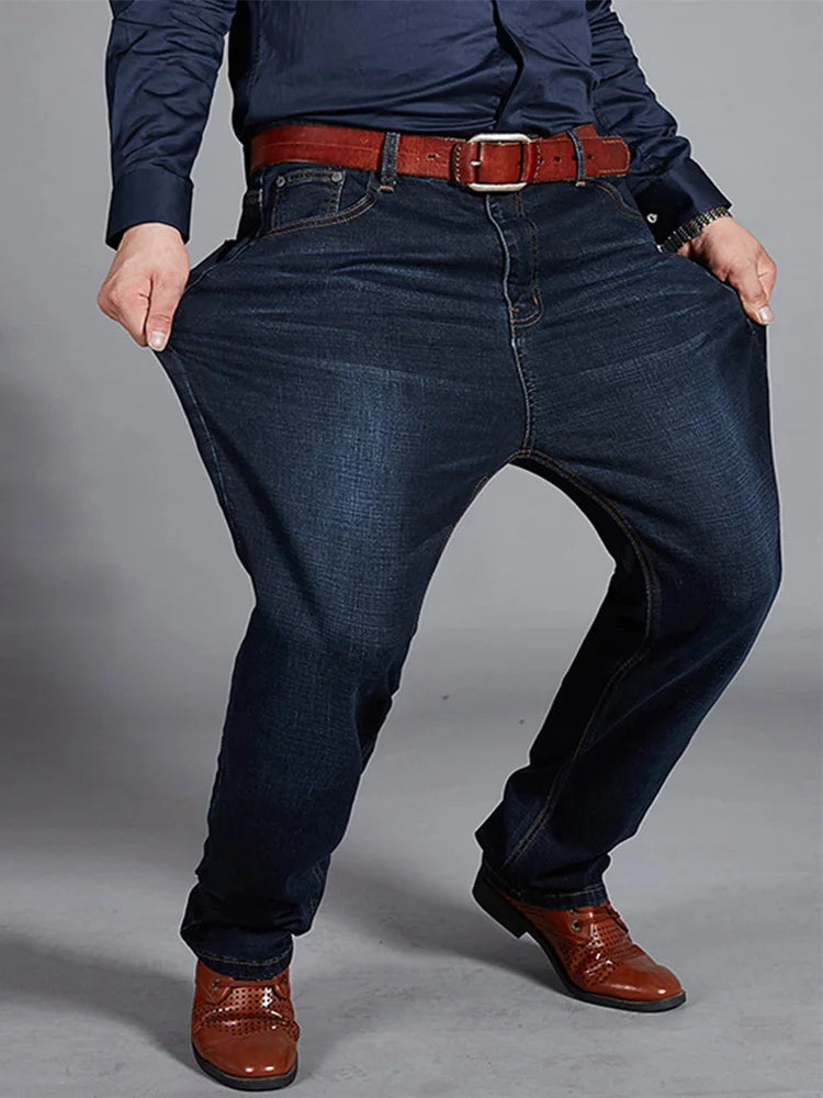 Übergroße Jeans für Herren 10XL (50 Zoll) – Stretchhose mit geradem Bein in Übergröße, Blau, große und große Streetwear, klassisches 5-Taschen-Design