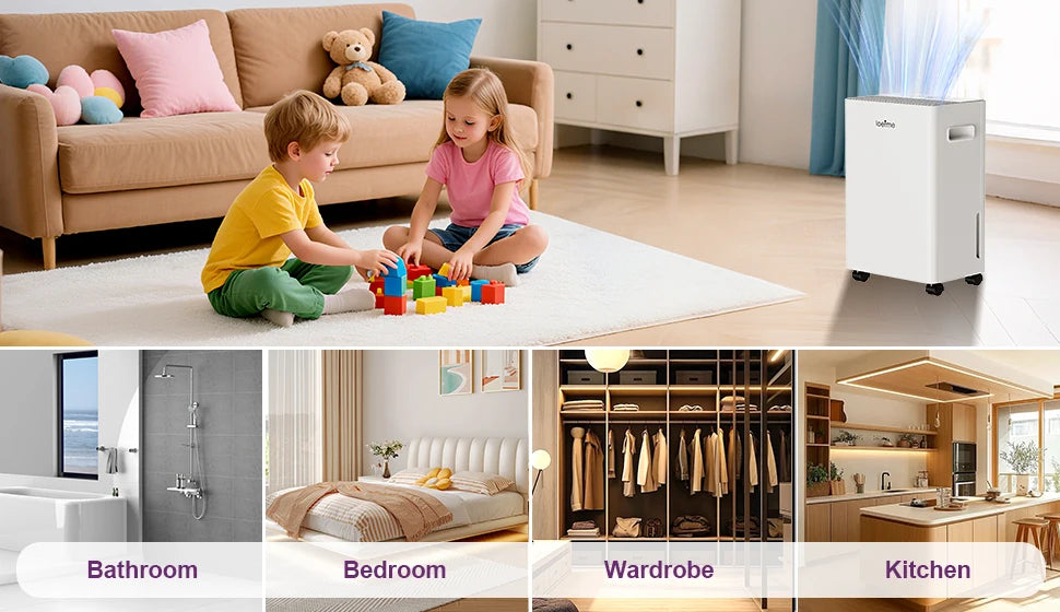 LOEFME Electric Dehumidifier 8 L/Day 40 dB Quiet for 30 m² Room with 1.5L Tank and LED Display 3 Mode Portable Room Dehumidifier.