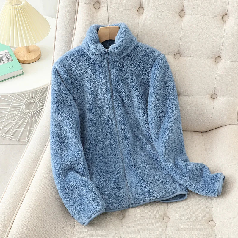 Damen-Fleecemantel, Winter, warm, verdickte Jacke, beidseitig zu tragen, doppelseitige Samt-Korallen-Fleece-Mäntel, Polar-Fleece-Jacken