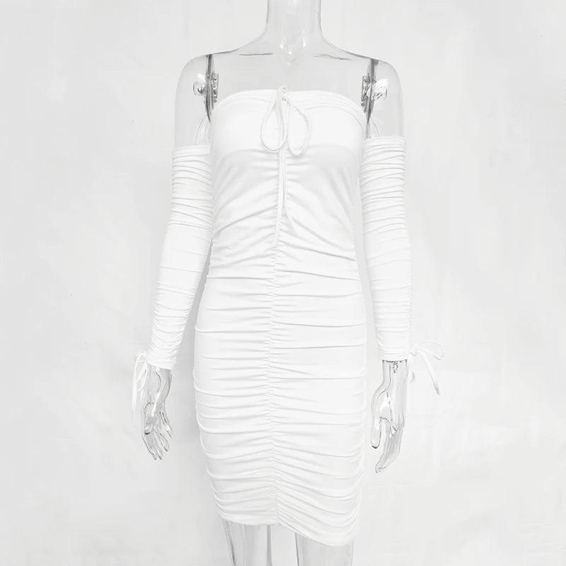 Arctic Cat Frauen Herbst Winter Verband Kleid Frauen 2022 Sexy Off Schulter Lange Hülse Dünne Elastische Bodycon Party Kleider Vestidos