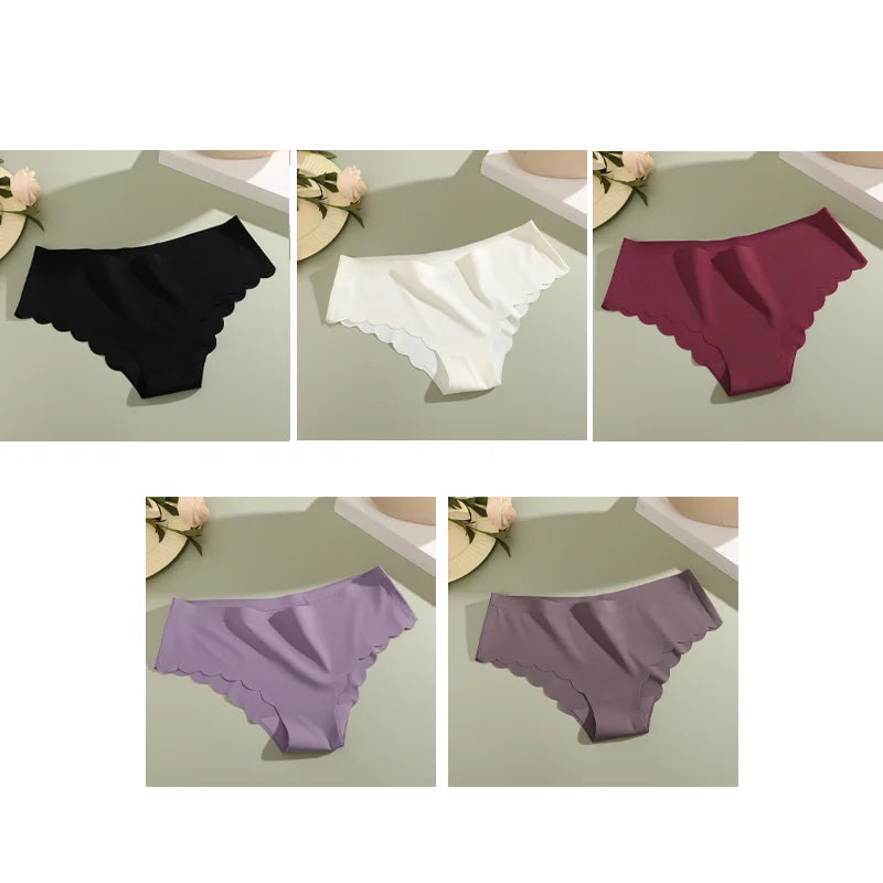 5PCS/Set Seamless Ruffle Waist Underwear for Women Sexy Ice Silk Breathable Panties Female Low Rise Stretchy Briefs Lingeries