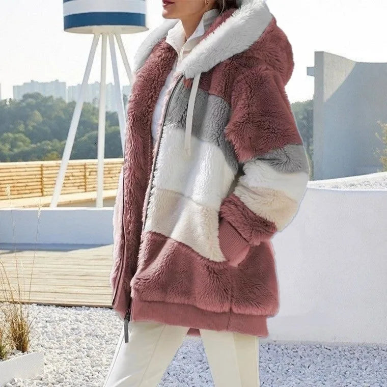 Übergroße Jacke für Frauen 2023 Neue Herbst Winter Warme Plüsch Tasche Mit Kapuze Streetwear Lose Dame Oberbekleidung Mantel Roupas Feminina