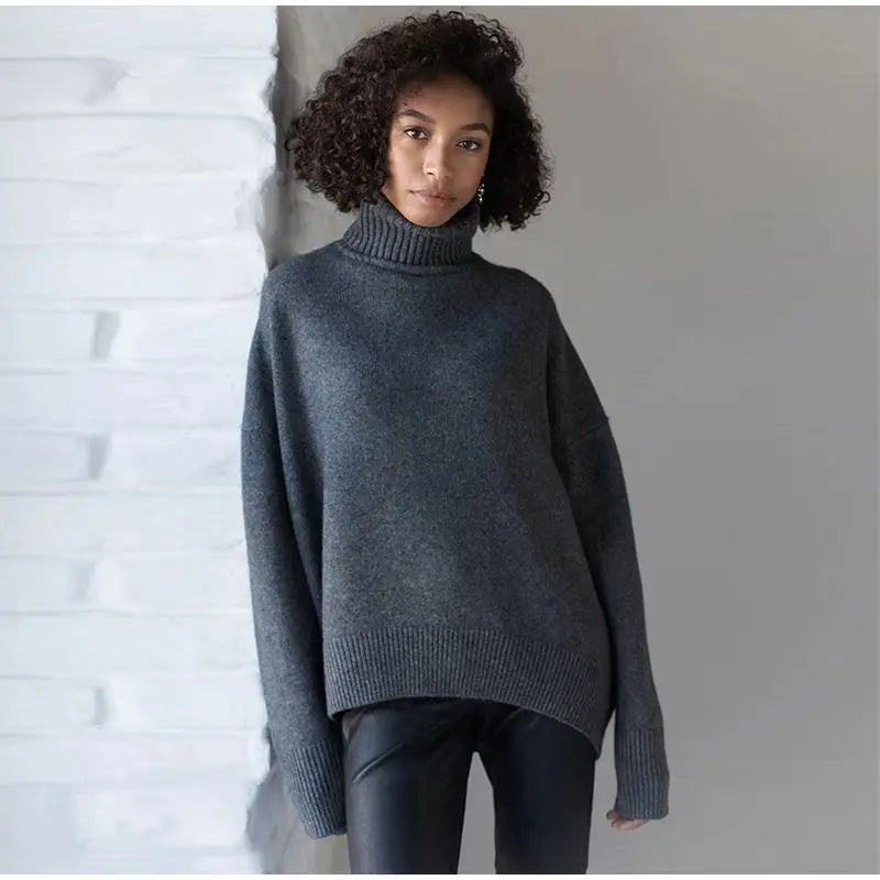 Herbst Und Winter Verdickte Rollkragenpullover frauen Lose Faul Gestrickte Pullover Silhouette Casual Pullover