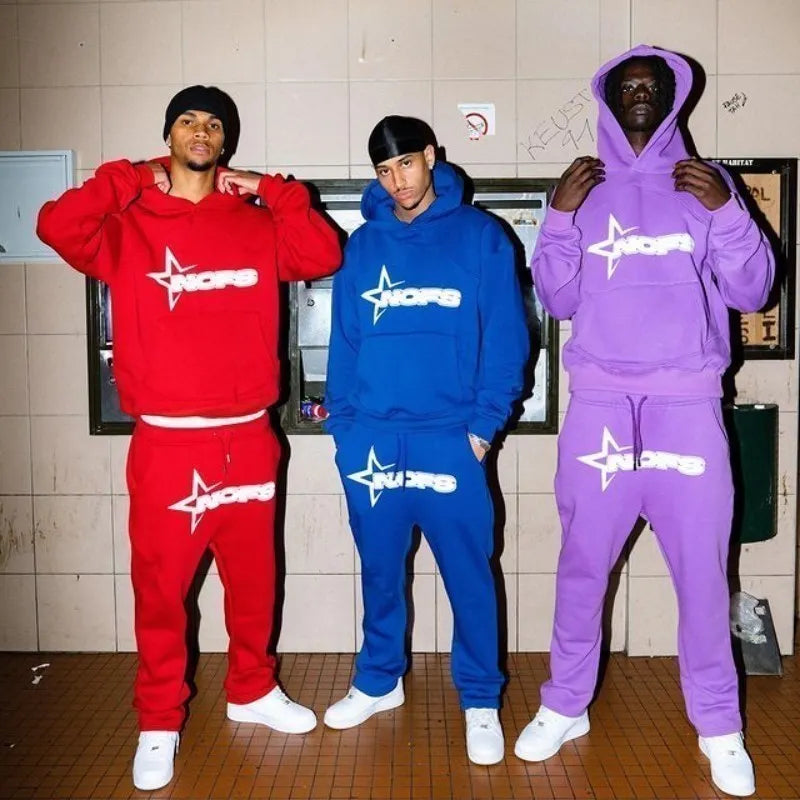 Y2K Herrenbekleidung Buchstaben Grafik bedruckt 2-teiliges Set Trainingsanzug Herren Kapuzenpullover + Freizeithose Sportbekleidung Anzug 2024 Neu