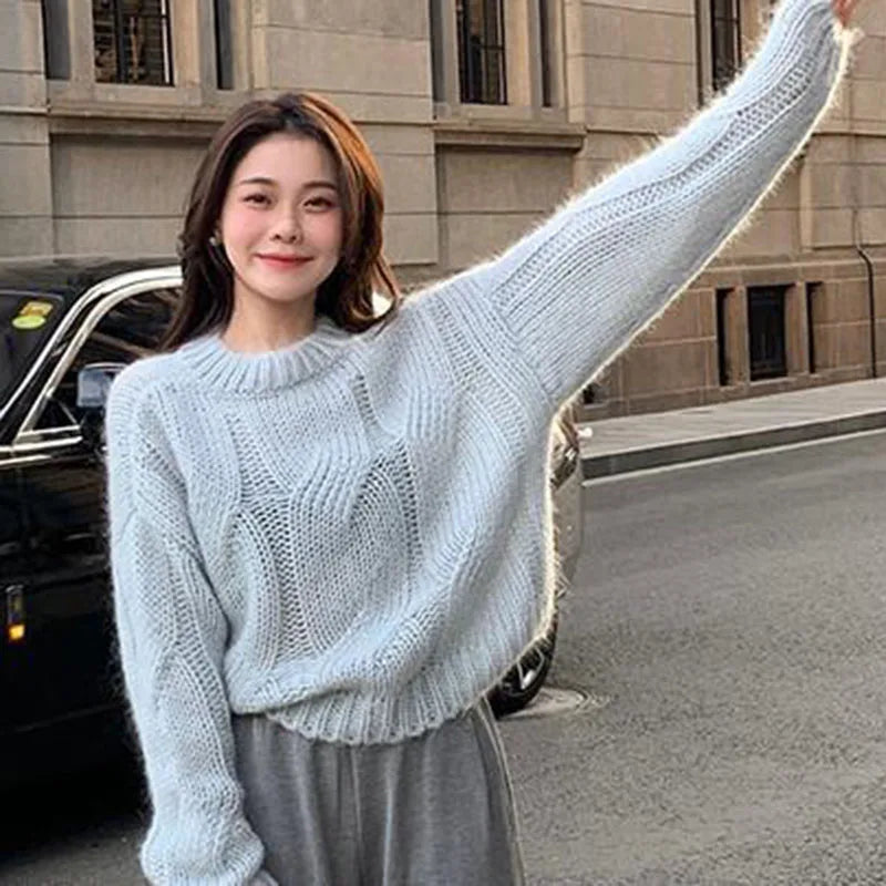 Biyaby Twist Gestrickte Pullover Frau Herbst Winter Faul Stil Oansatz Feste Pullover Frauen Casual Grundlegende Lose Pullover Damen