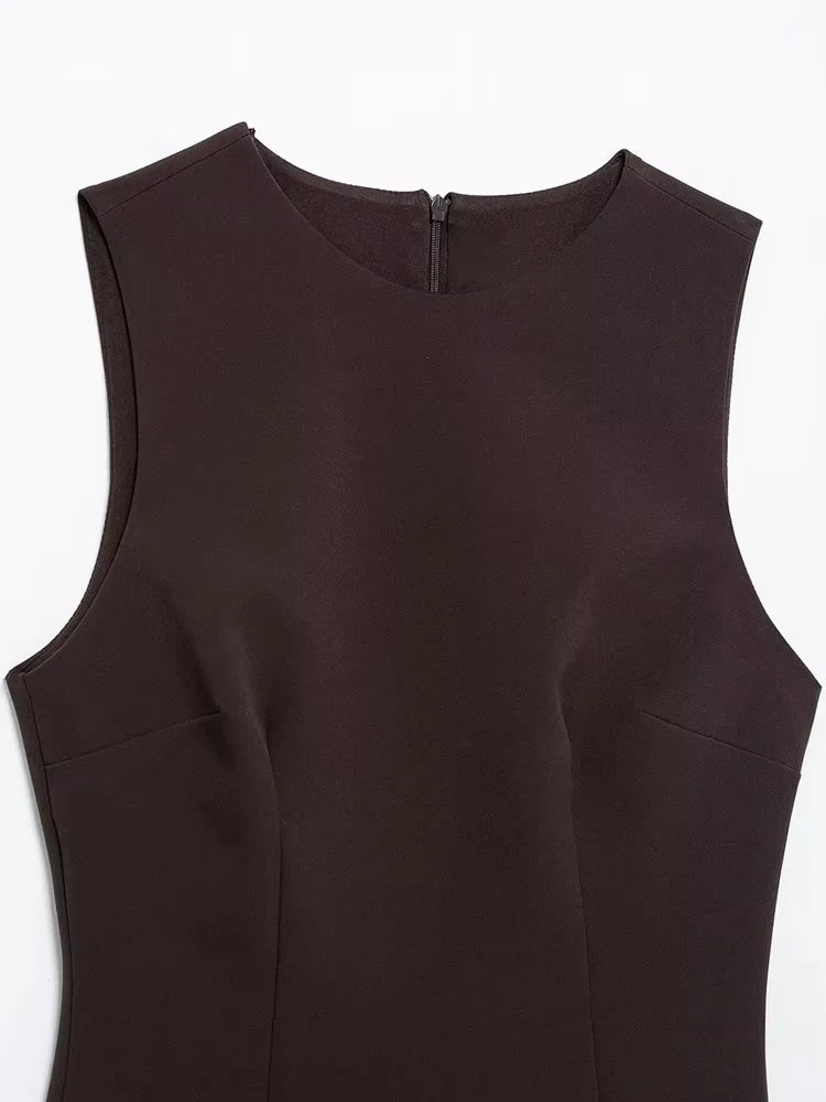 TRZA Wome Mode Mit Tüll Mini Kleid O Neck Ärmellose Zurück Zipper Weibliche Kleider Vestidos Mujer