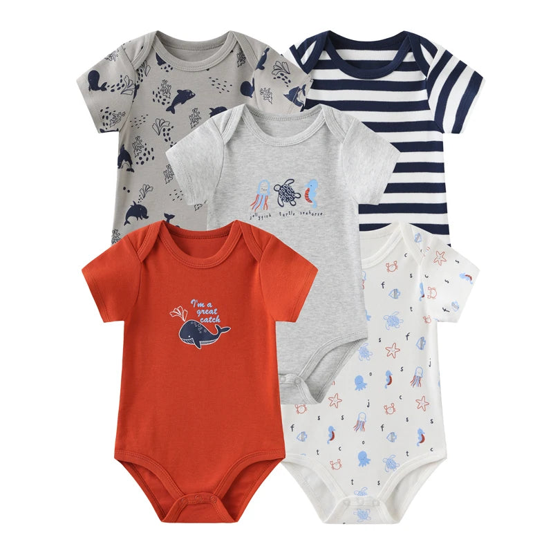 Kiddiezoom 5 Teile/los Vier Jahreszeiten Mode Cartoon Kurzarm Baby Junge Mädchen Bodys Weiche Unisex Neugeborenen Onesies Kleidung