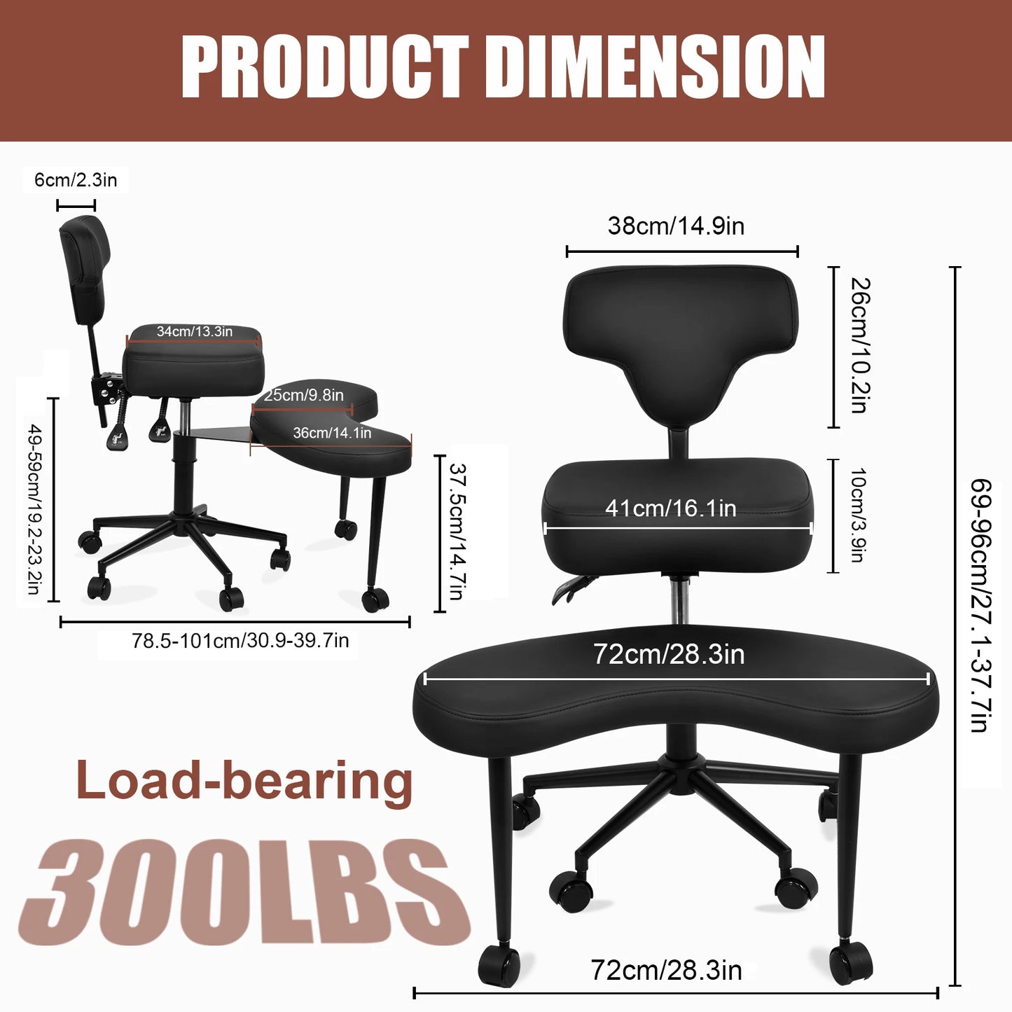 Meditationsstuhl, Relaxsessel mit Rollen, höhenverstellbarer Sitz mit Lordosenstütze | für Erwachsene Zappeln und Yoga