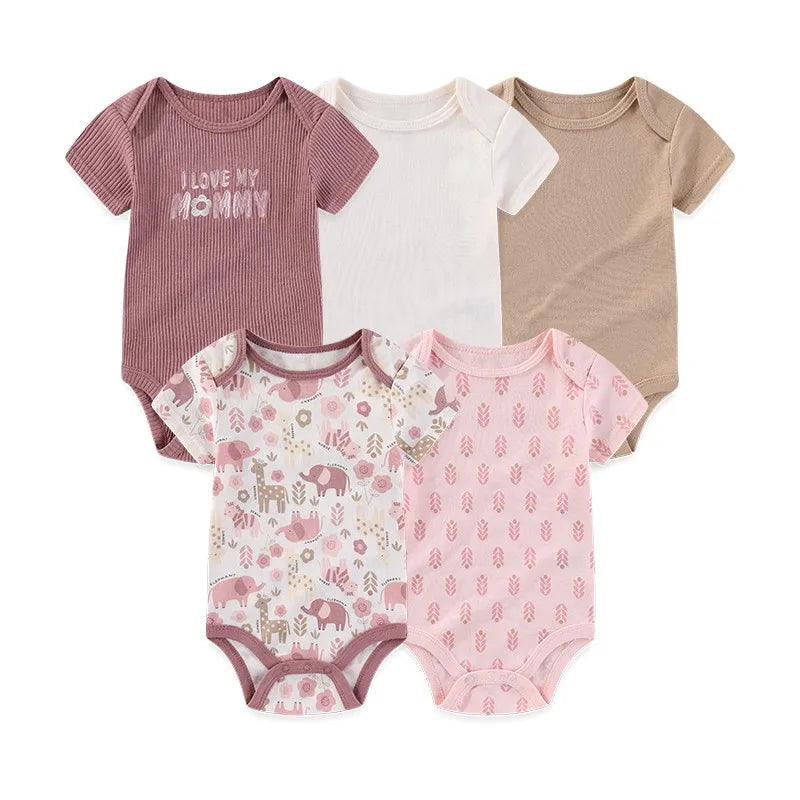 5 Teile/los Vier Jahreszeiten Mode Cartoon Kurzarm Baby Junge Mädchen Bodys Weiche Neugeborenen Onesies Kleidung