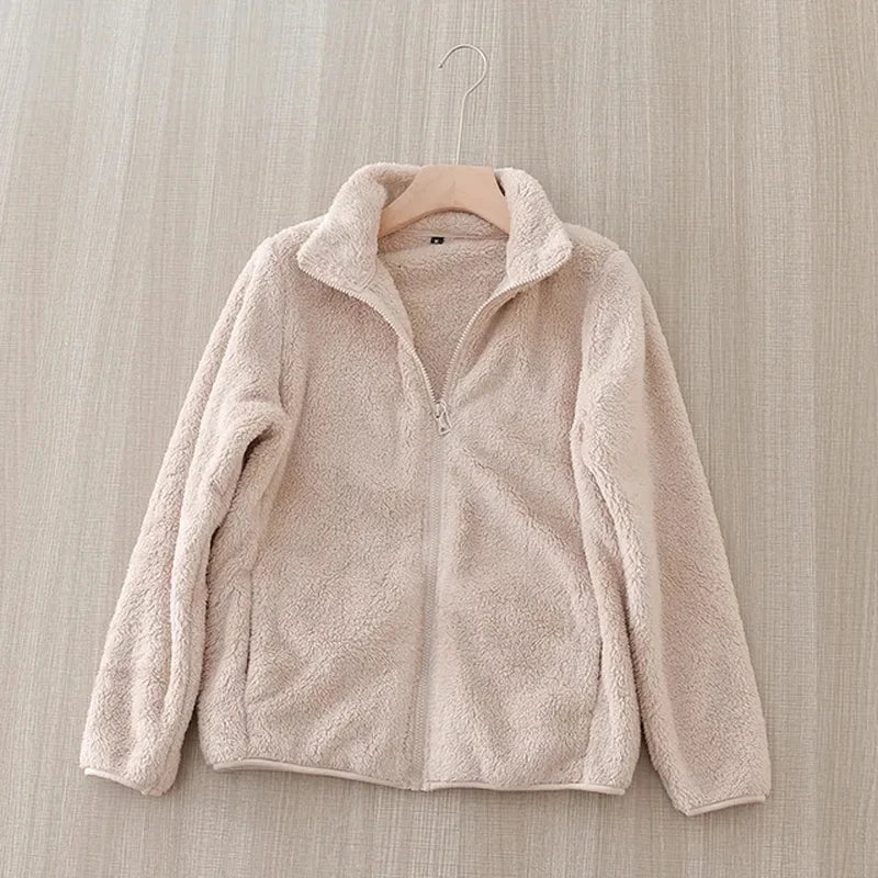 Damen-Fleecemantel, Winter, warm, verdickte Jacke, beidseitig zu tragen, doppelseitige Samt-Korallen-Fleece-Mäntel, Polar-Fleece-Jacken