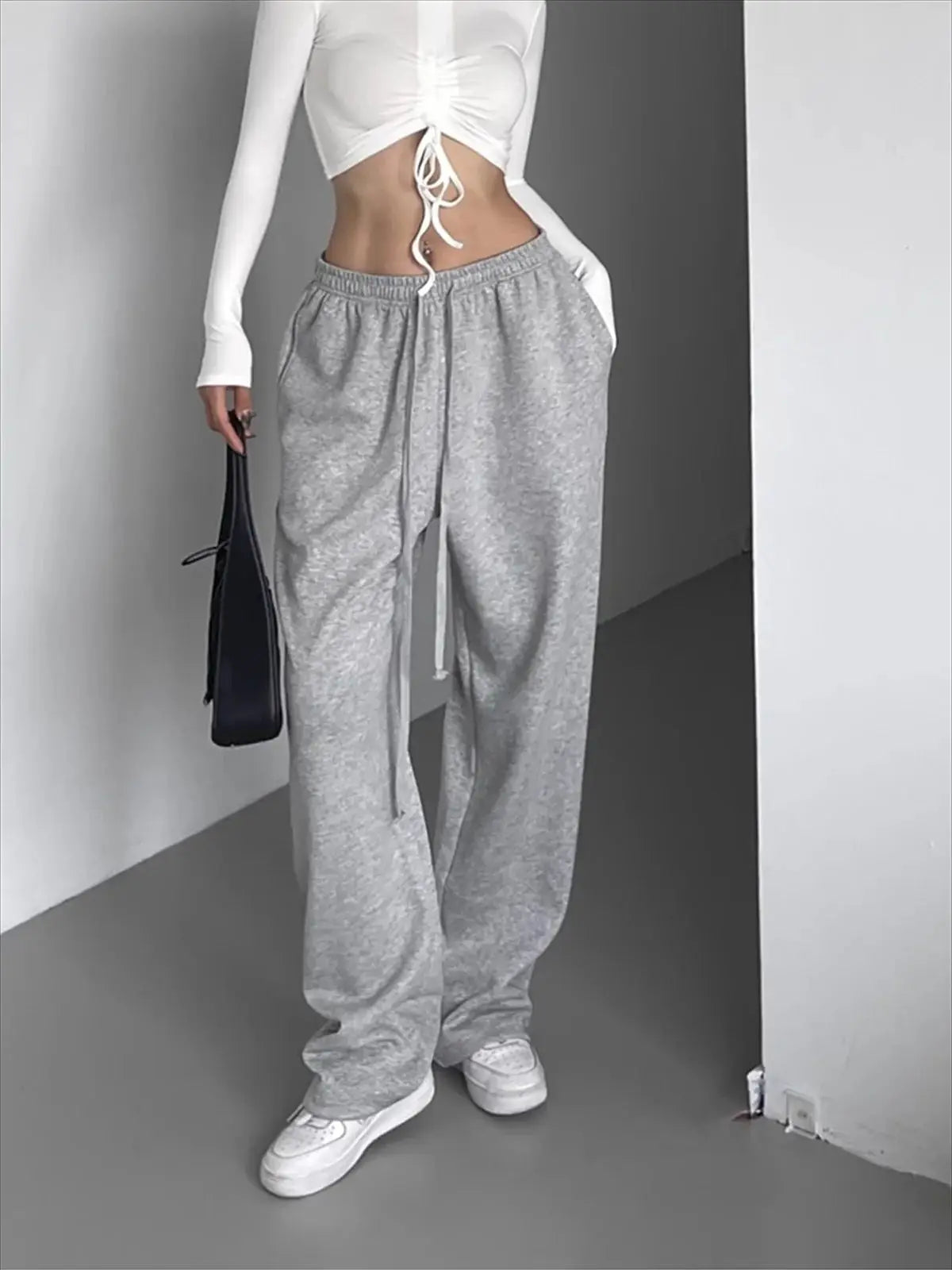 Mode Vintage Y2K Baggy Hose Frauen Sommer Breite Bein Elastische Taille Lose Hosen Dame Einfarbig Hip Hop Hosen Casual Kleidung
