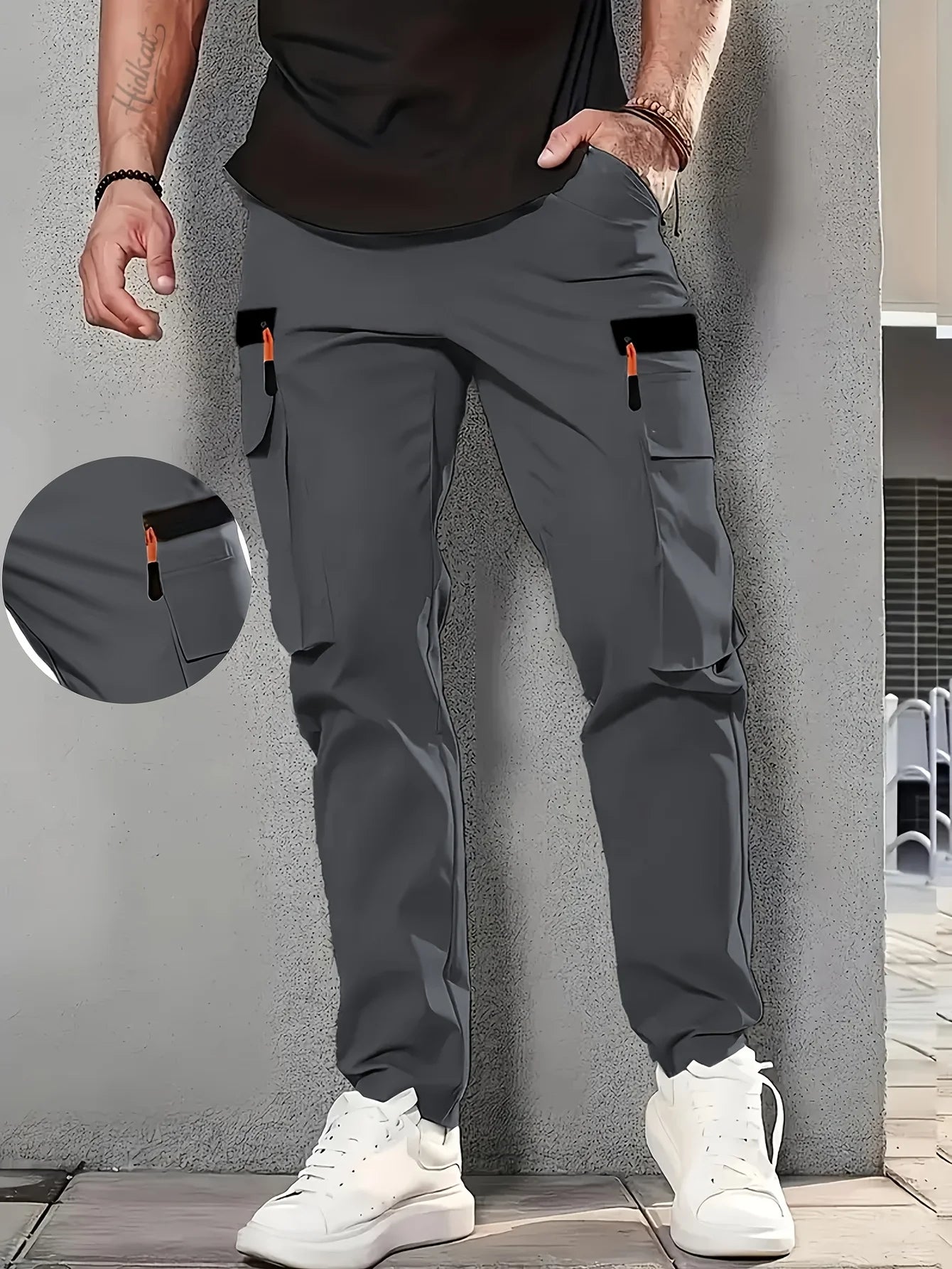Outdoor-Arbeitshose für Herren – strapazierfähiges Polyester, mehrere Taschen, elastischer Bund mit Schlaufen, leicht und atmungsaktiv.