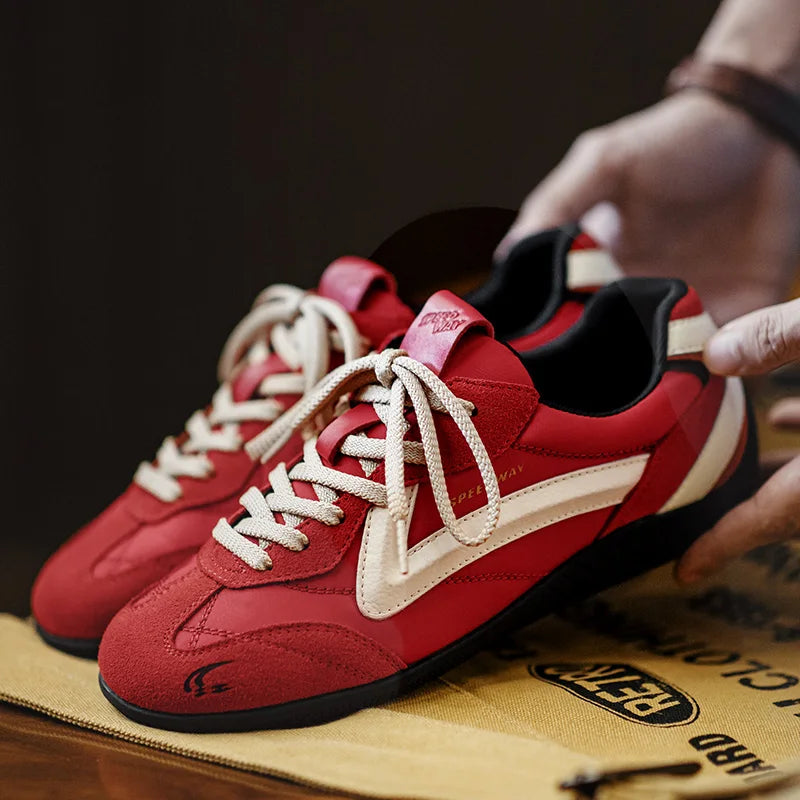 Maden Vintage Patchwork Rot Racing Sneakers Unisex Sommer Atmungsaktive Deutsche Trainer Schuhe Dünne Sohle Casual Lace-Up Sportliche Schuhe
