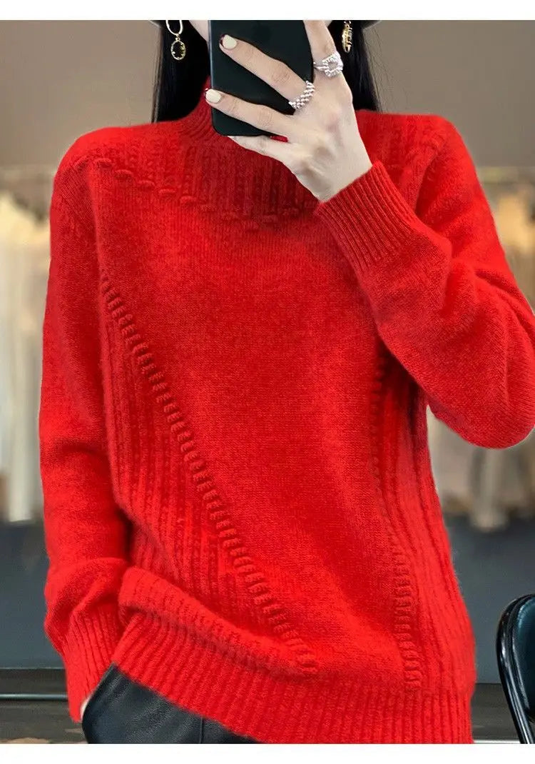 2024 herbst Neue Lose frauen Halb-rollkragen Verdickt Einfarbig Einfache Häkeln Beiläufige Gestrickte Pullover Pullover Top