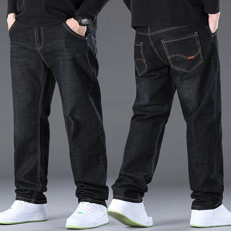 Herren-Jeanshose, große Größe 50, hochelastischer Denim-Stoff, große Hose für 45–150 kg, Jeans, Hombre, weites Bein, Pantalon Homme