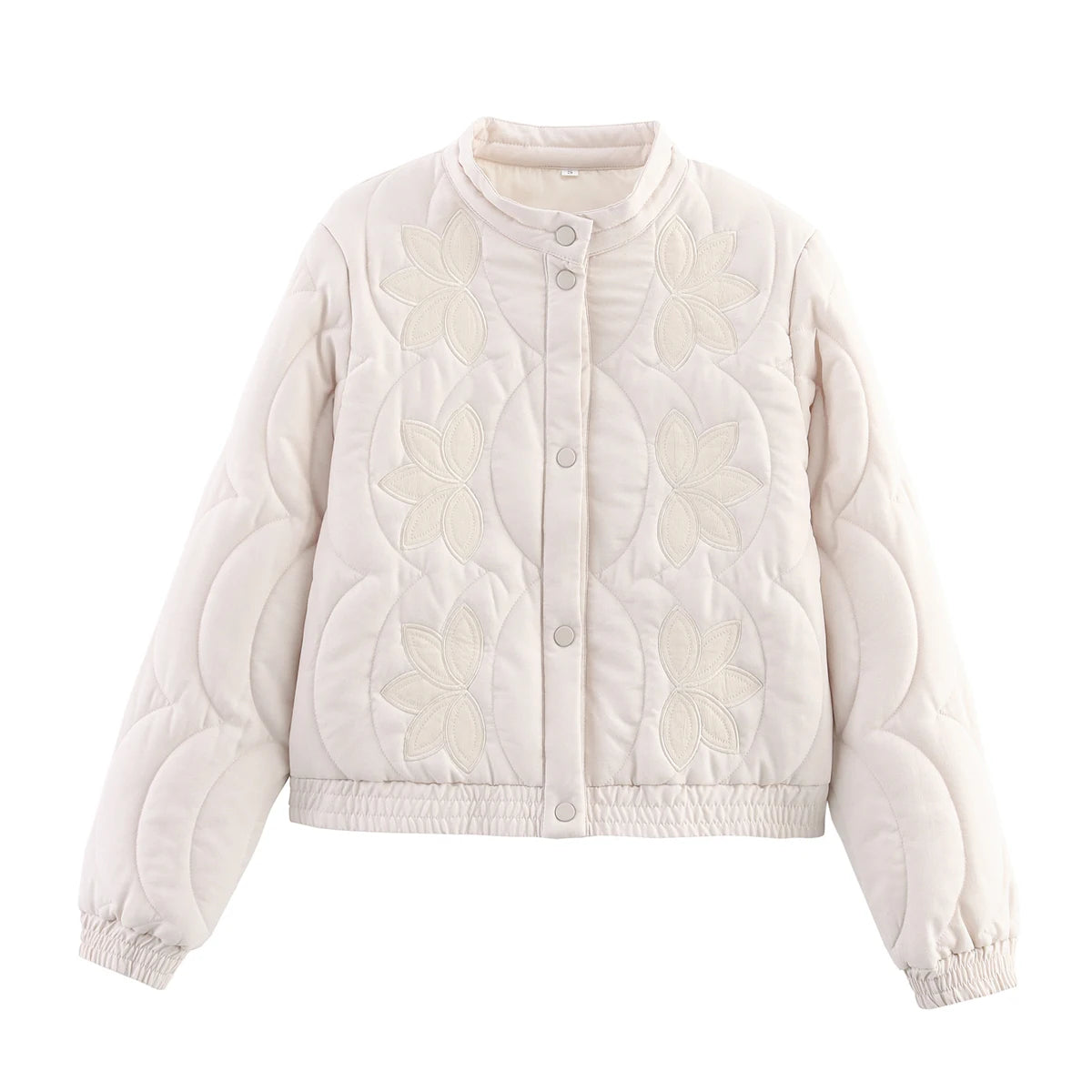 TRAFZA 2025 Herbst Frauen Stepp Crop Mantel Floral Stickerei Einreiher Langarm Jacke Winter Warme Vintage Oberbekleidung