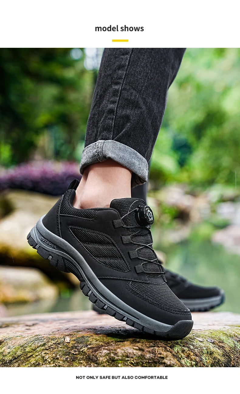 Männer Turnschuhe Stilvolle Rotierenden Schnalle Wanderschuhe Einfarbig Komfortable Nicht-slip Sportliche Schuhe Plus Größe Männer Schuhe Leder