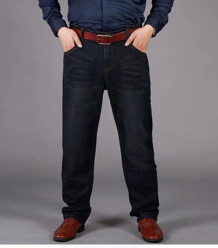 Übergroße Jeans für Herren 10XL (50 Zoll) – Stretchhose mit geradem Bein in Übergröße, Blau, große und große Streetwear, klassisches 5-Taschen-Design
