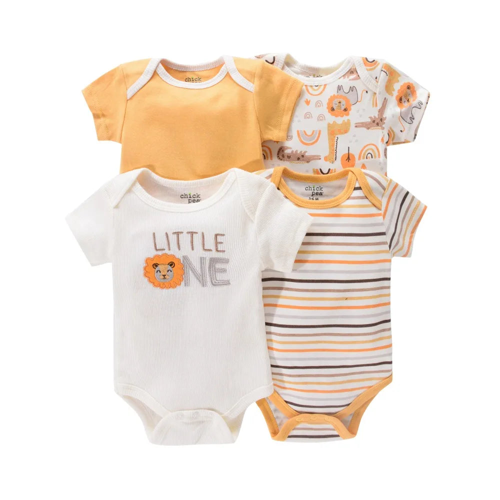 4PCS Neugeborenen Strampler Kurzarm Rundhals Cartoon Tier Blumen Drucken Body Onesies Für Baby Jungen Und Mädchen Kleidung