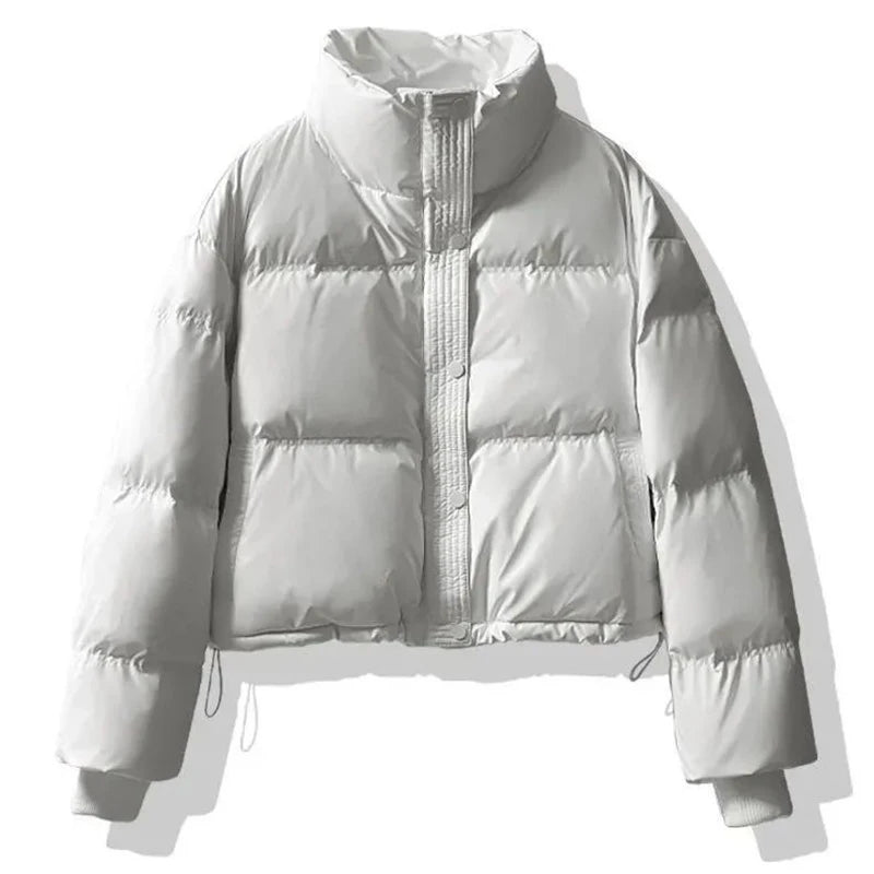 Winter Warme Dicke Parkas Frauen Neue Mode Lose Ernte Jacke Weibliche Schwarz Baumwolle Gepolsterte PU Leder Elegante Zipper Mantel Y2K Tops