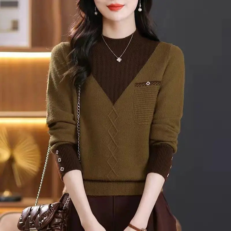 Frauen Kleidung Mock Neck Casual Pullover Herbst/Winter Mode Lange Ärmel Stricken Pullover Dame Temperament Alle-spiel lose Tops