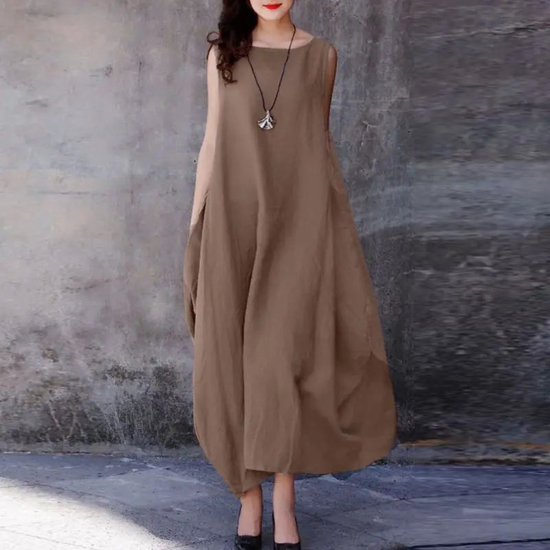 ZANZEA Sommer Mode Urlaub Kleid Robe Femme Frauen Elegante Ärmellose Maxi Vestidos 2024 Casual Lose Sommerkleid Oversize Kaftan