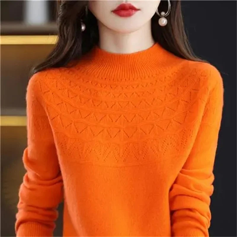 Neuer Kaschmirpullover für Damen, Herbst und Winter, 100 % reine Wolle, Hemden, Strickpullover, ausgehöhlte Strickwaren, weiche Pullover