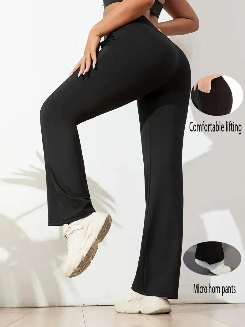 Hohe Taille Haifischform Bell-Bottom-Hose Damen Casual Micro Flared Hose Elastische Basisschicht Lange schwarze Leggings