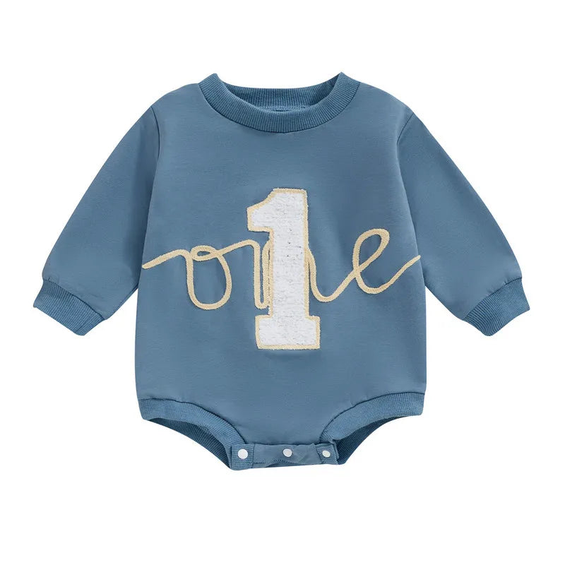 Ruewey 6 bis 18 Monate Baby ersten Geburtstag Bodysuit Frühling Herbst Kleidung Langarm Rundhals ausschnitt Buchstaben Overall Baby kleidung.