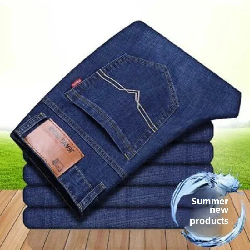 Elastische Jeans für Herren, Frühling und Herbst, lockere Passform, gerades Bein, vielseitige Hose, verschleißfest, lässige Konstruktion, Bienenhose, Sommer