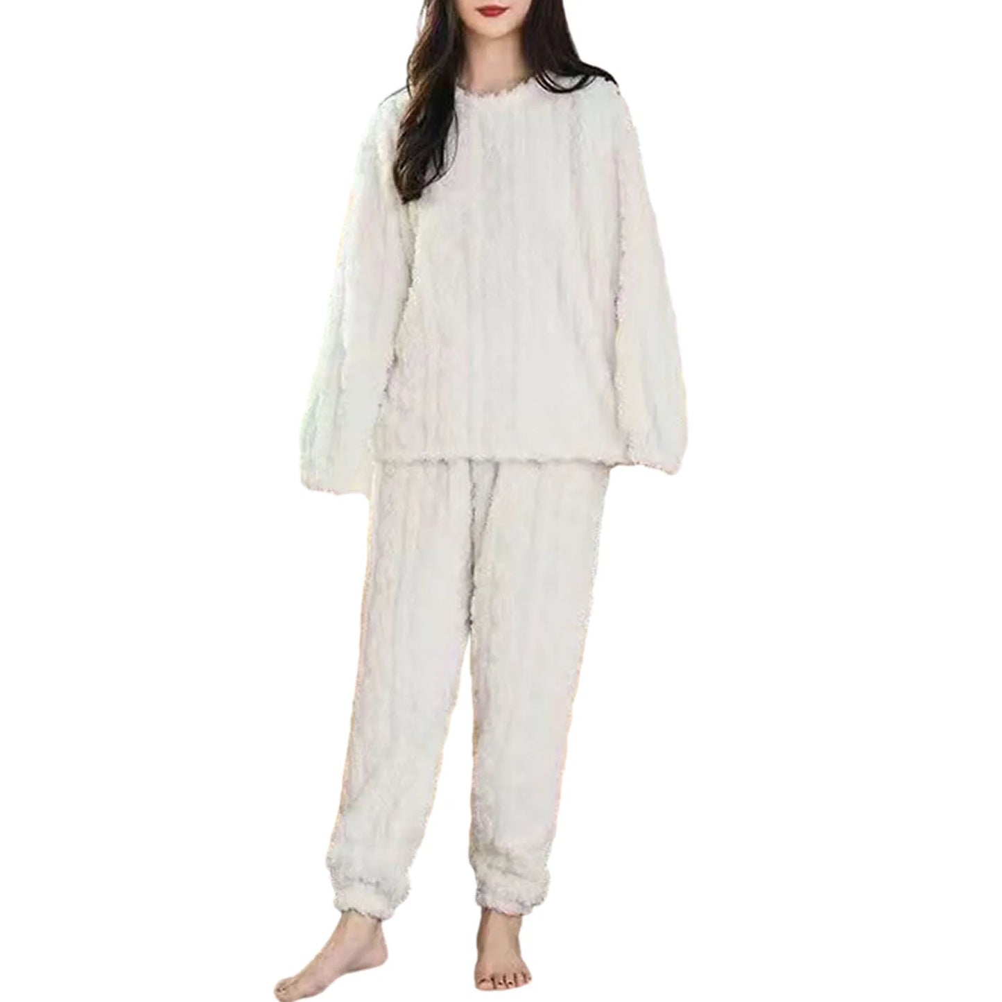 Winter-Pyjama-Set, stilvolles Winter-Pyjama-Set für Damen, warmer Plüsch, 2-teilige Nachtwäsche, bequeme Pullover-Hose für den Herbst