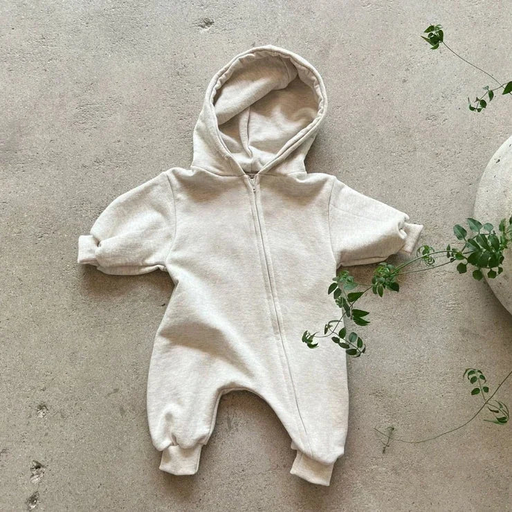 2024 Baby Kapuze Reiß verschluss Bodysuit Neugeborene Jungen und Mädchen Bergsteiger Anzug einfarbig Bodysuit Long Fit Sport Kletter anzug