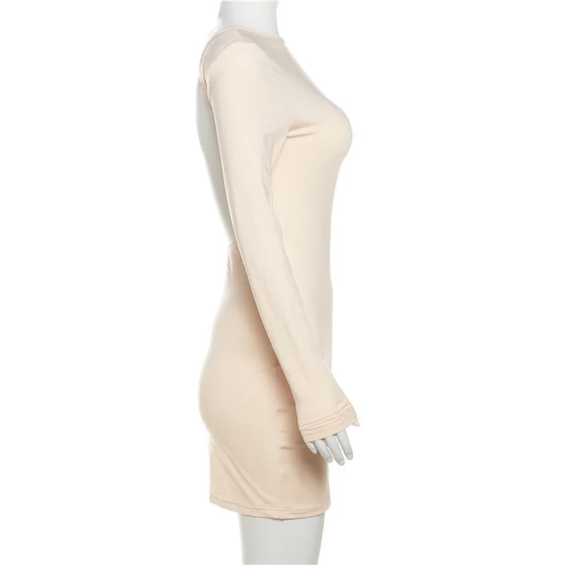 Zahlung Casual Mini Kleid Frauen Prägnante Klassische Backless Volle Hülse O-ansatz Grundlegende Weibliche Bodycon Straße Kleidung
