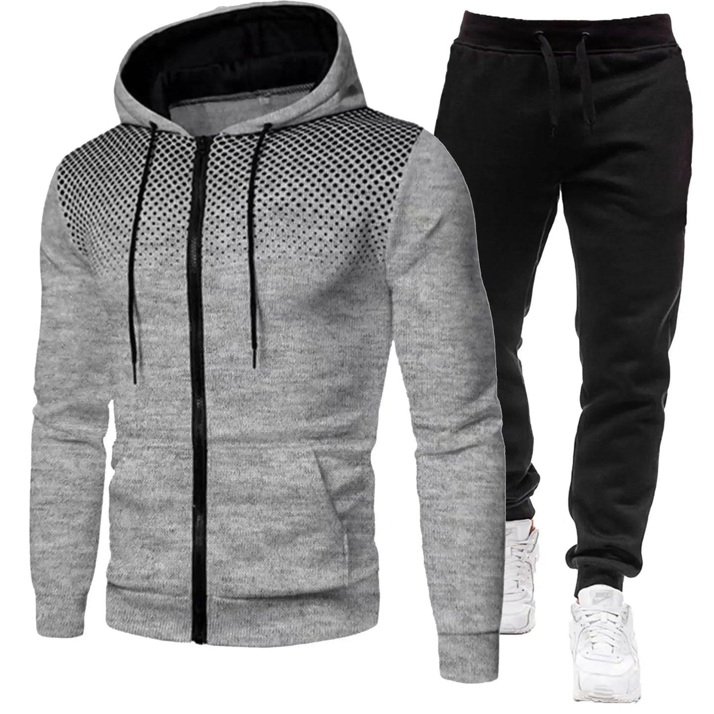 Mode Druck Trainingsanzug für Männer Zipper Mit Kapuze Sweatshirt und Jogginghose Zwei Stücke Anzüge Männlich Casual Fitness Jogging Sport Sets