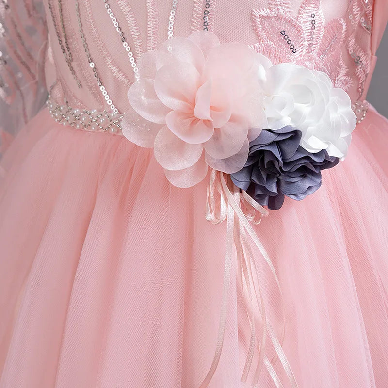 Blumen mädchen Hochzeits kleid lang ärmel ige Spitze Kleid elegante Mädchen Kunst Leistung Prinzessin Kleid Mädchen Karneval Kleidung