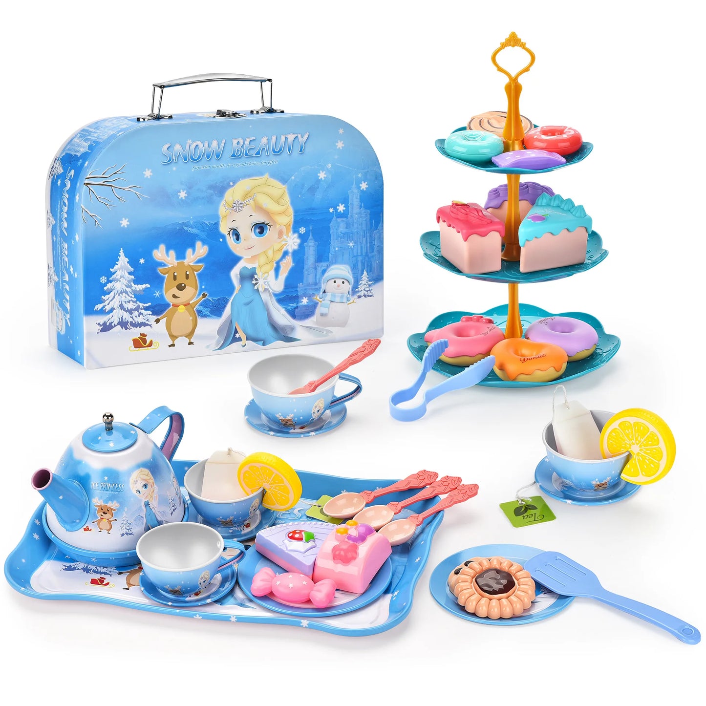 Kids Tea Party Set For Little Girls Mermaid Gift Pretend Toy Tin Tea Set Princess Tea Time Kitchen Pretend Play Tea Set Gift