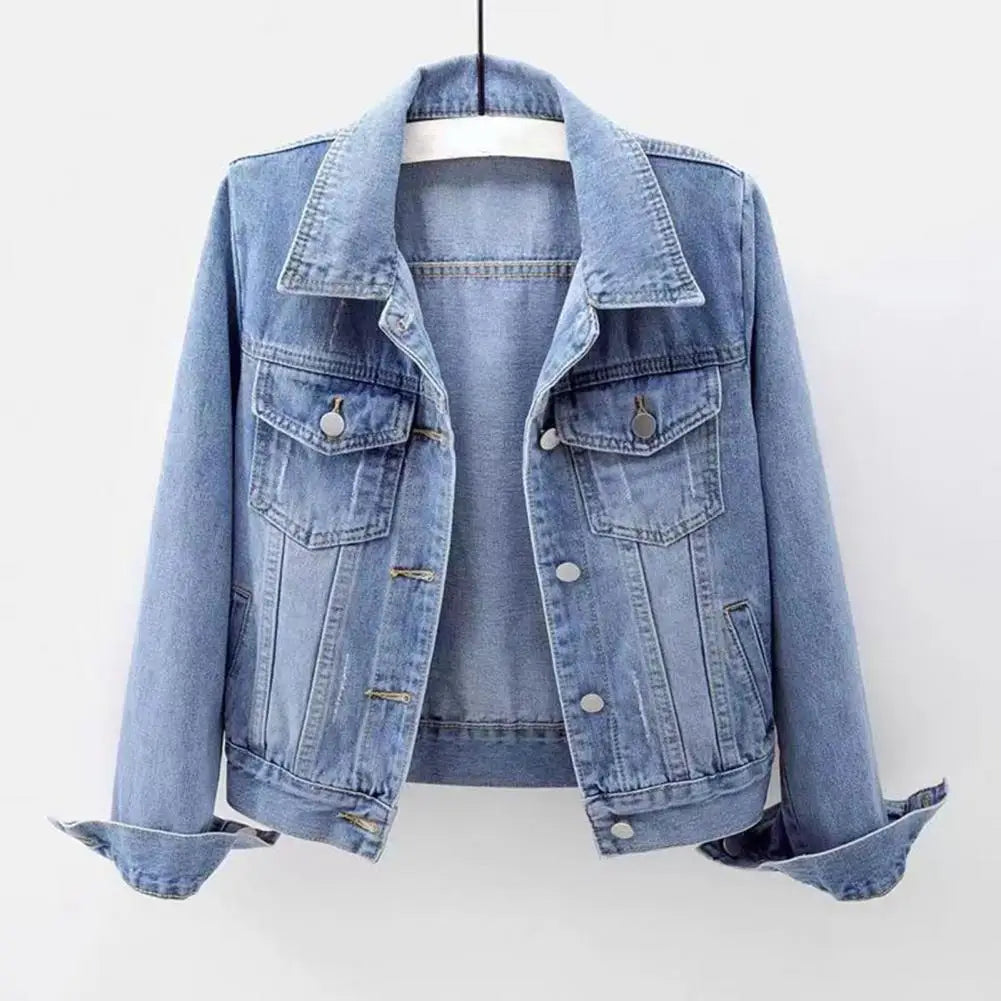 Frauen Denim Jacke einreiher Brust Klappe Tasche Jacke Langarm Dünne Kurze Mantel Retro Damen Denim Jacken Oberbekleidung
