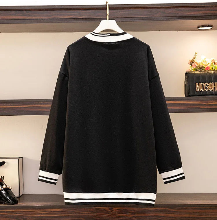 150Kg Plus Größe frauen Fehlschlag 157 Frühling Herbst Lose V-ausschnitt Langarm Drucken Sweatshirts Lässige Top Schwarz 5XL 6XL 7XL 8XL 9XL