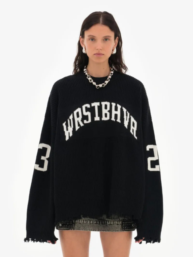 Trendy Lose Brief Jacquard Gestrickte Pullover frauen 2025, Herbst Neue Highstreet Grau Schwarz Weichen Pullover Hottie Vielseitige Stücke