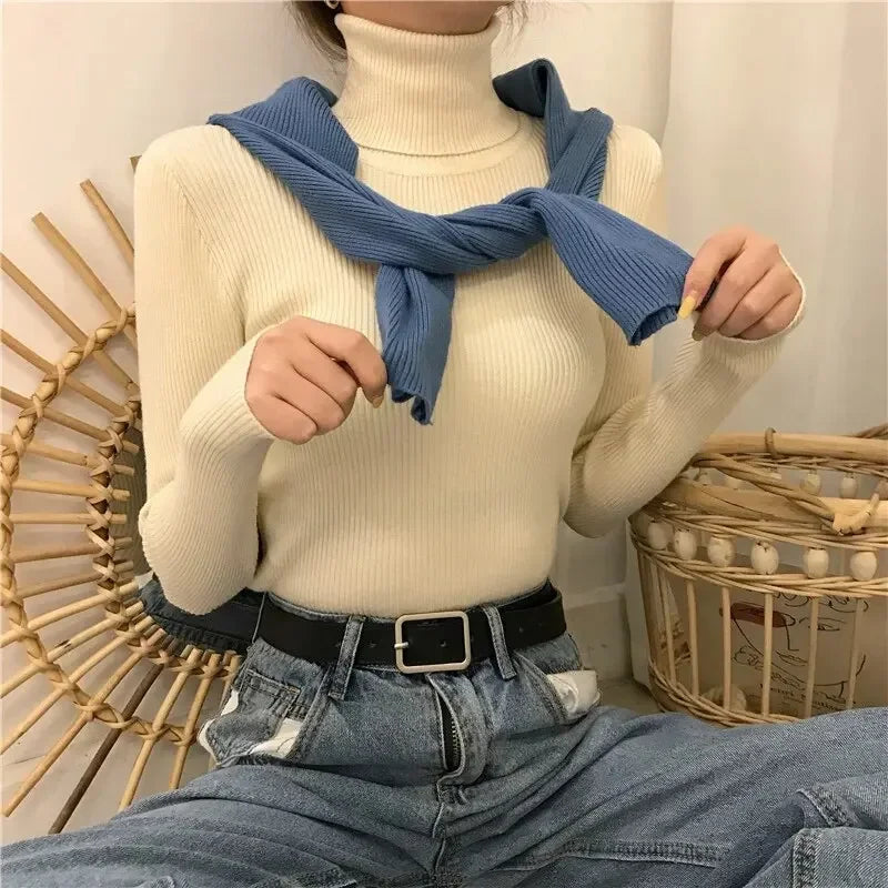 Frauen Pullover Pullover Winter Gestrickte Rollkragen Langarm Schlank Jumper Tops 2024 Damen Casual Shirts Weiche Warme Y2K Kleidung