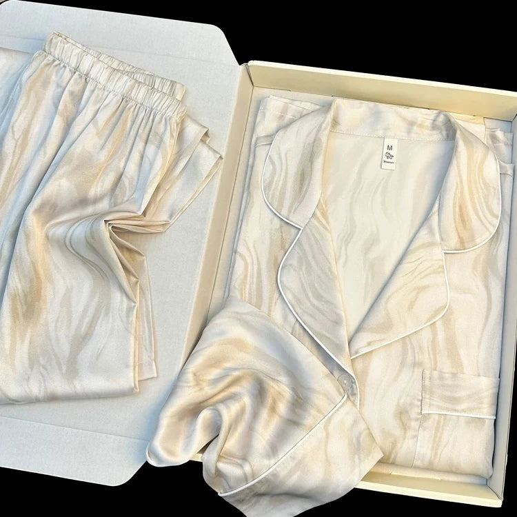 2023 frühling Herbst Neue Eis Seide 2 Stück Pyjamas für Frauen Mode Strickjacke frauen Pyjamas Süße Druck Loungewear Frauen set