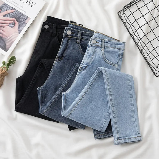 High Waist Slim Fit Jeans Women's Spring Summer Autumn Fashionable Nine Points Elasticity Pencil Pants Tightening And Lengthenin.