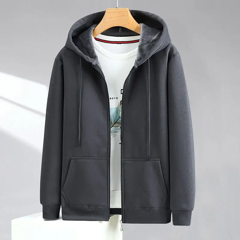 Big Size Hoodie Men Hood Long Sleeve Sweatshirt Male Zip-up Loose Cotton Fleece-lined Casual Top Zipper Large Fat Plus 10XL 12XL