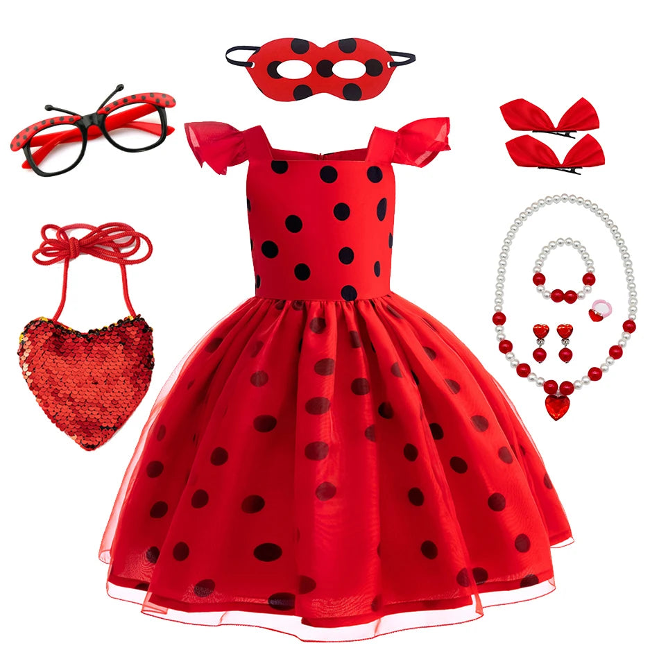 Mädchen Little Beetle Flying Sleeve Cosplay Prinzessin Kleid Geburtstag Halloween Party Kleidung Kinder Marinette Performance Kostüme