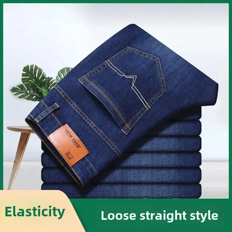 Elastische Jeans für Herren, Frühling und Herbst, lockere Passform, gerades Bein, vielseitige Hose, verschleißfest, lässige Konstruktion, Bienenhose, Sommer