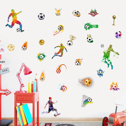 Creative Football PVC Wall Sticker Soccer Personalized Name Wall Decals For Kids Boys Room Mural Bedroom Decor Poster Art.