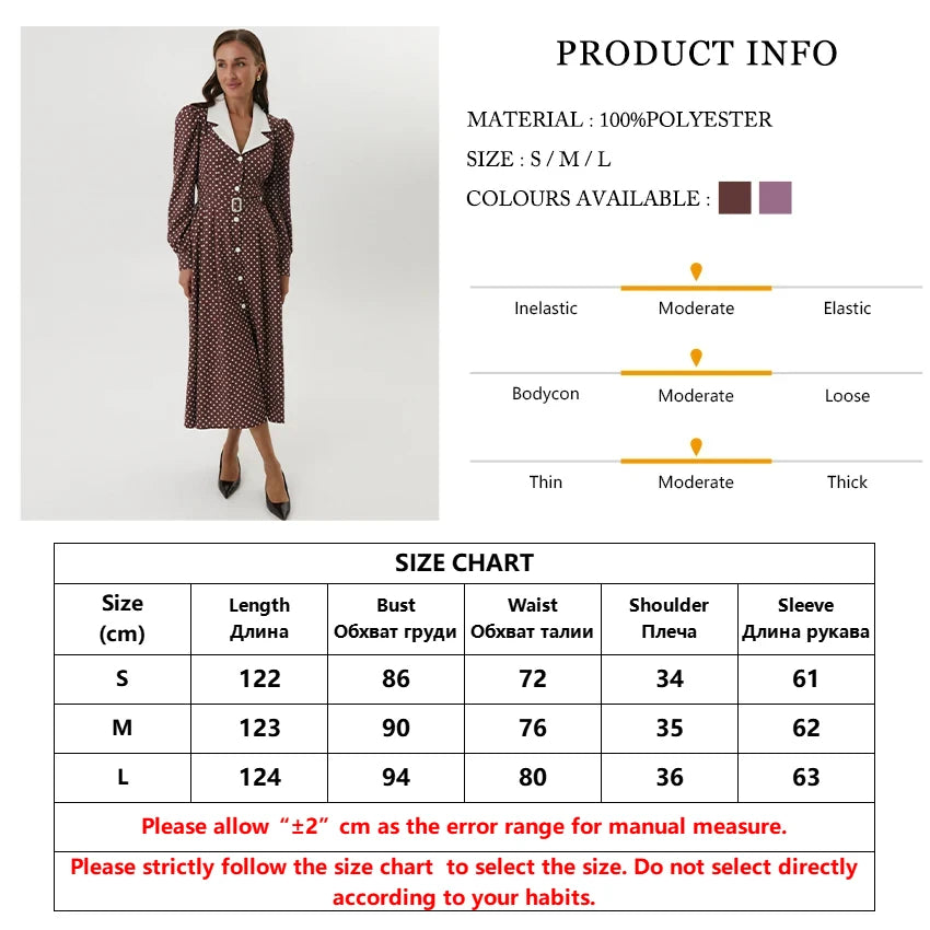 Clacive Mode Lose Druck Frauen Kleid 2025, Casual Revers Langarm Büro Dame Midi Kleider Elegante Klassische Gürtel Weibliche Kleid